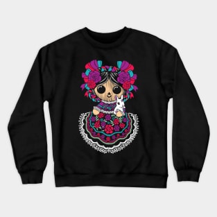 Cute Lele Mexican Doll Embroidery Effect Mex Art Crewneck Sweatshirt